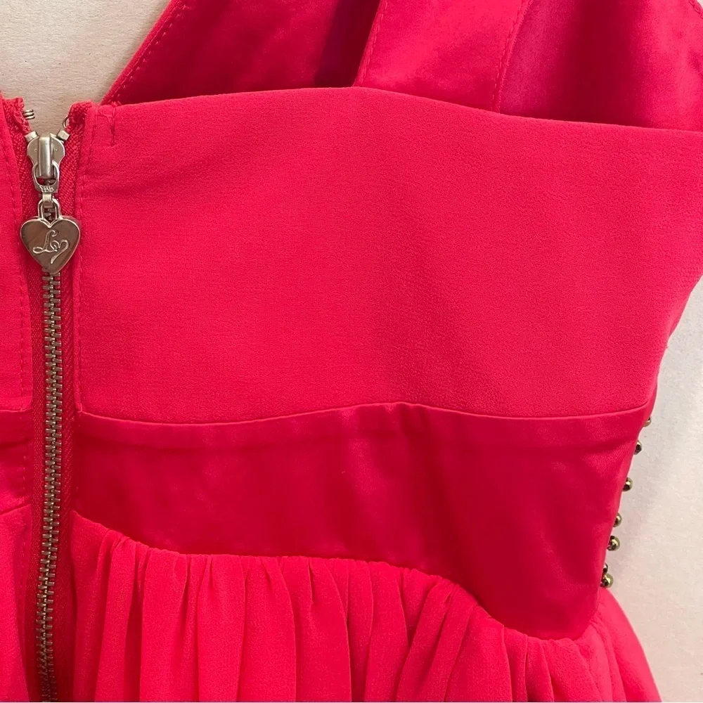 NWT Lipsy London Mini dress pink chiffon gold beaded studded prom